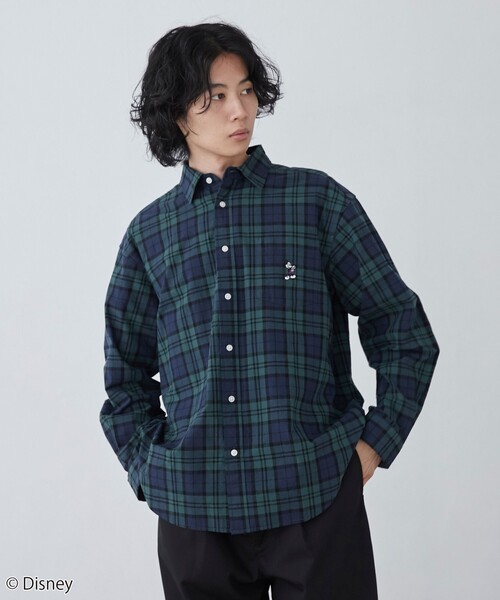 Disney（ディズニー）の「coen限定／Disney（ディズニー）チェックシャツ（シャツ/ブラウス・メンズ・ベージュ/ダークグリーン・M/L/XL）」の5枚目の写真