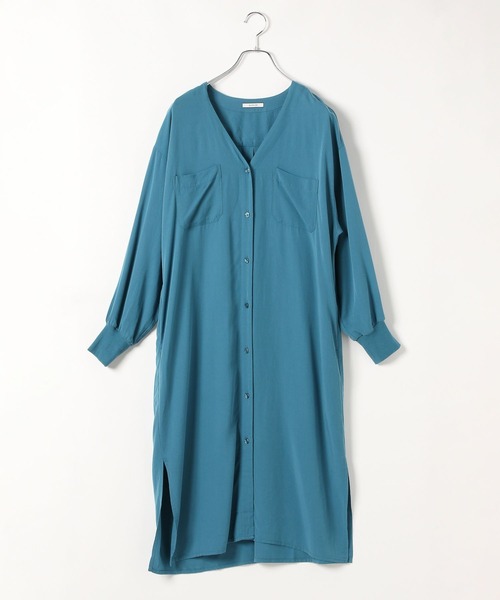 BAYFLOW（ベイフロー）の「[上品な微光沢素材にアップデート]袖リブシャツワンピース（シャツ/ブラウス・レディース・ブルー/チャコール/ベージュ・FREE）」の16枚目の写真