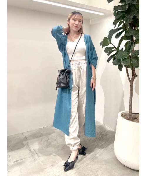 セール】[上品な微光沢素材にアップデート]袖リブシャツワンピース