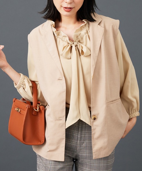 BELLUNA PLUS(ベルーナ)の「シアー素材ポケット付テーラードジレ(ベスト・レディース・ベージュ/ブラック・LARGE/X-LARGE/MEDIUM)」の5枚目の写真