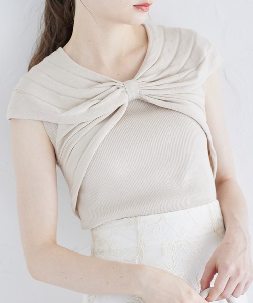 tocco closet(トッコ クローゼット)の「リボンデザインリブニットプルオーバー(ニット/セーター・レディース・ベージュ/ピンク/ブラウン・M)」の2枚目の写真