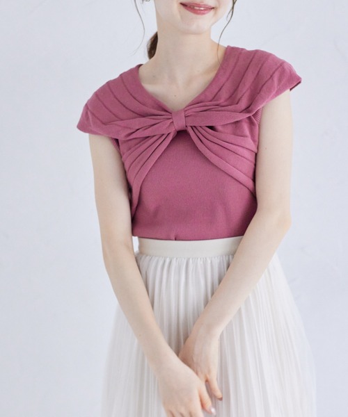 tocco closet(トッコ クローゼット)の「リボンデザインリブニットプルオーバー(ニット/セーター・レディース・ベージュ/ピンク/ブラウン・M)」の16枚目の写真