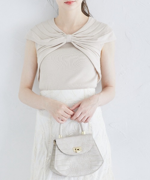 tocco closet(トッコ クローゼット)の「リボンデザインリブニットプルオーバー(ニット/セーター・レディース・ベージュ/ピンク/ブラウン・M)」の10枚目の写真