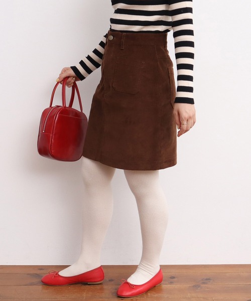 CHILD WOMAN（チャイルドウーマン）の「14Ｗコール ミニスカート（スカート・レディース・ブラウン/ネイビー・36/38）」の3枚目の写真