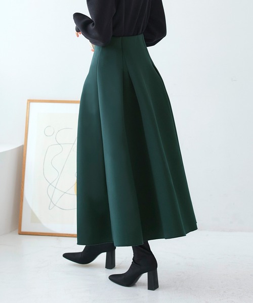 RUIRUE BOUTIQUE（ルイルエブティック）の「ストレッチ ｜ 選べるシルエット・丈 ボンディング ボリューム 美脚スカート（フレアロング） ｜ ダンボールニット フレアスカート ロングスカート コクーンスカート ウエストゴム オフィスカジュアル（スカート・レディース・ネイビー/ブラック/ダークグリーン/ライトグリーン/ピンク/レッド/ブルー・L/M）」の17枚目の写真