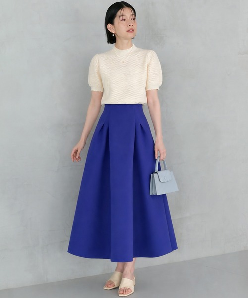 RUIRUE BOUTIQUE(ルイルエブティック)の「ストレッチ | 選べるシルエット・丈 ボンディング ボリューム 美脚スカート(フレアロング) | ダンボールニット フレアスカート ロングスカート コクーンスカート ウエストゴム オフィスカジュアル(スカート・レディース・ネイビー/ブラック/ダークグリーン/ライトグリーン/ピンク/レッド/ブルー・L/M)」の22枚目の写真