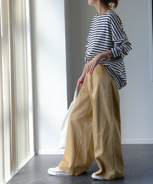 HUG.U（ハグユー）の「スラっとベイカーパンツ（チノパンツ・レディース・グレー/ベージュ/キナリ/ライトグリーン/ブラック/カーキ・M/L）」の11枚目の写真