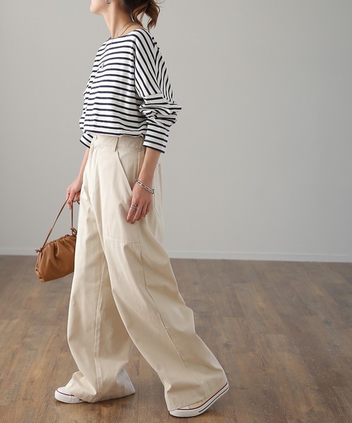 HUG.U（ハグユー）の「スラっとベイカーパンツ（チノパンツ・レディース・グレー/ベージュ/キナリ/ライトグリーン/ブラック/カーキ・M/L）」の16枚目の写真