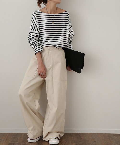 HUG.U（ハグユー）の「スラっとベイカーパンツ（チノパンツ・レディース・グレー/ベージュ/キナリ/ライトグリーン/ブラック/カーキ・M/L）」の18枚目の写真