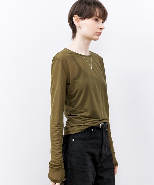 tageechita（タジチタ）の「【TAGEECHITA】ベーシックシアートップス（Tシャツ/カットソー・レディース・アイボリー/オリーブ・L/M/S）」の6枚目の写真