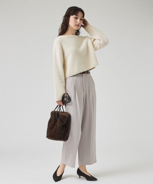 qualite(カリテ)の「マットサテンストレートパンツ/秋服/冬服/オフィスカジュアル(スラックス・レディース・モカ/アイボリー/グレイッシュブルー/チャコールグレー/ピンクベージュ・34/36/38)」の10枚目の写真