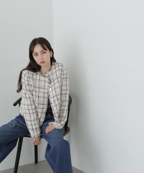 NATURAL BEAUTY BASIC（ナチュラルビューティーベーシック）の「◇ノーカラーツイードジャケット（ノーカラージャケット・レディース・ホワイト系その他/ブラック系その他・MEDIUM/SMALL）」の19枚目の写真