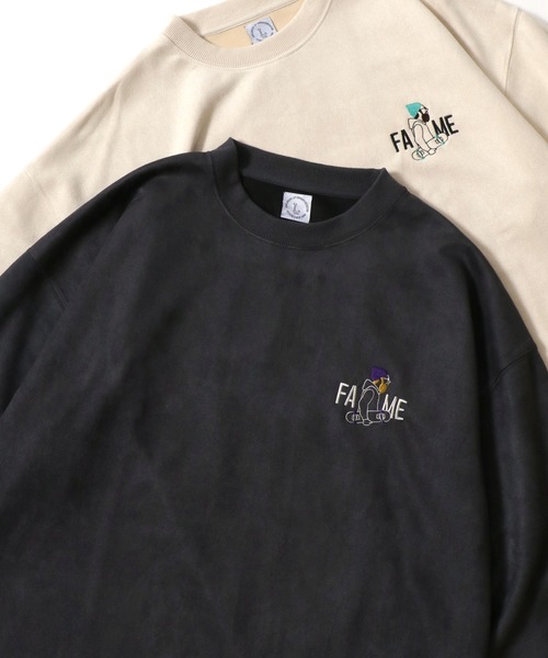 Lazar（ラザル）の「Faux Suede Beard Man Embroidery Sweat/オーバーサイズ フェイクスウェード ヒゲオジサン ワンポイント刺繍 スウェット トレーナー/レディース メンズ（スウェット・メンズ・チャコール/ホワイト系その他/ブラウン/グレー系その他/アイボリー/ブルー・L/M）」の4枚目の写真