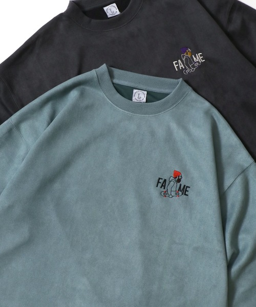 Lazar（ラザル）の「Faux Suede Beard Man Embroidery Sweat/オーバーサイズ フェイクスウェード ヒゲオジサン ワンポイント刺繍 スウェット トレーナー/レディース メンズ（スウェット・メンズ・チャコール/ホワイト系その他/ブラウン/グレー系その他/アイボリー/ブルー・L/M）」の6枚目の写真
