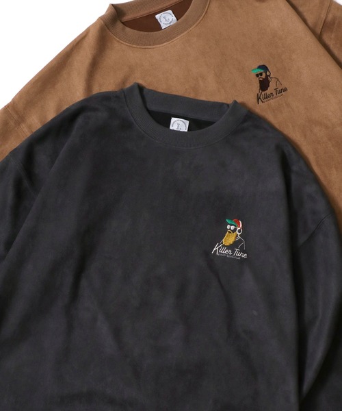 Lazar（ラザル）の「Faux Suede Beard Man Embroidery Sweat/オーバーサイズ フェイクスウェード ヒゲオジサン ワンポイント刺繍 スウェット トレーナー/レディース メンズ（スウェット・メンズ・チャコール/ホワイト系その他/ブラウン/グレー系その他/アイボリー/ブルー・L/M）」の5枚目の写真