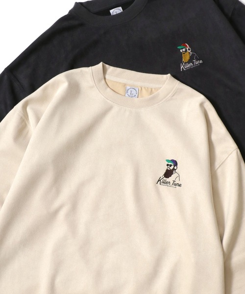 Lazar（ラザル）の「Faux Suede Beard Man Embroidery Sweat/オーバーサイズ フェイクスウェード ヒゲオジサン ワンポイント刺繍 スウェット トレーナー/レディース メンズ（スウェット・メンズ・チャコール/ホワイト系その他/ブラウン/グレー系その他/アイボリー/ブルー・L/M）」の2枚目の写真