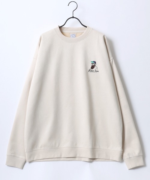 Lazar（ラザル）の「Faux Suede Beard Man Embroidery Sweat/オーバーサイズ フェイクスウェード ヒゲオジサン ワンポイント刺繍 スウェット トレーナー/レディース メンズ（スウェット・メンズ・チャコール/ホワイト系その他/ブラウン/グレー系その他/アイボリー/ブルー・L/M）」の13枚目の写真