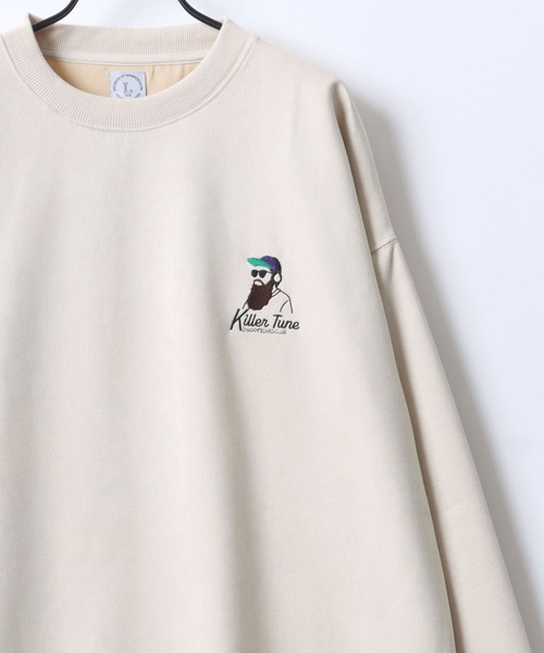 セール】Faux Suede Beard Man Embroidery Sweat/オーバーサイズ