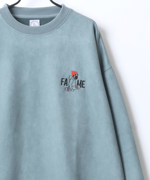 Lazar（ラザル）の「Faux Suede Beard Man Embroidery Sweat/オーバーサイズ フェイクスウェード ヒゲオジサン ワンポイント刺繍 スウェット トレーナー/レディース メンズ（スウェット・メンズ・チャコール/ホワイト系その他/ブラウン/グレー系その他/アイボリー/ブルー・L/M）」の12枚目の写真