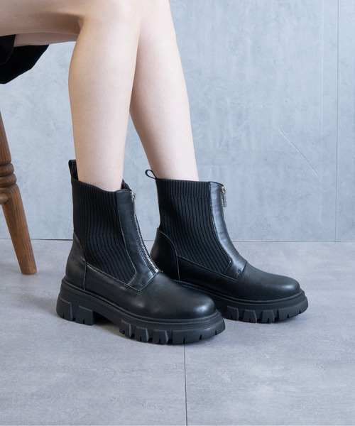 Fabby fabby(ファビィーファビィー)の「トラックソールニットジップショートブーツ(ブーツ・レディース・ブラック/シルバー・MEDIUM/LARGE)」の16枚目の写真