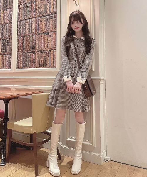 F i.n.t（フィント）の「Heleneミニチェックワンピース/fint（ワンピース・レディース・ホワイト×ブラウン/ブラック×グレー・FREE）」の2枚目の写真