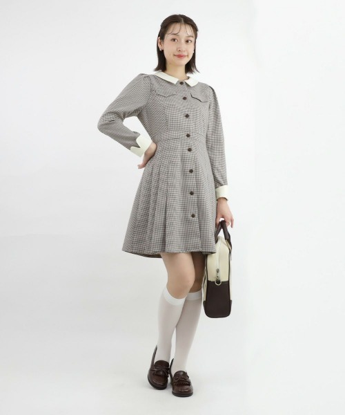F i.n.t（フィント）の「Heleneミニチェックワンピース/fint（ワンピース・レディース・ホワイト×ブラウン/ブラック×グレー・FREE）」の5枚目の写真