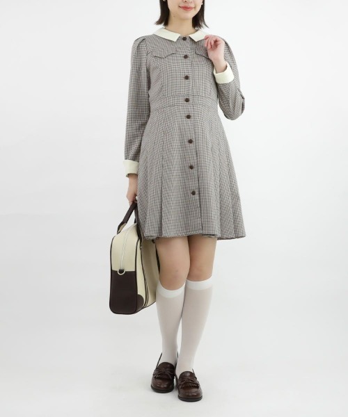F i.n.t（フィント）の「Heleneミニチェックワンピース/fint（ワンピース・レディース・ホワイト×ブラウン/ブラック×グレー・FREE）」の6枚目の写真