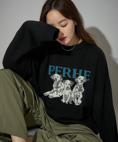 PUBLUX(パブリュクス)の「Bohemian Chop/ボヘミアンチョップ ダルメシアン ジャガード ニット 限定展開(ニット/セーター・レディース・ネイビー/グレー/ブラック・S/L/M)」の2枚目の写真