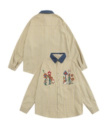 HOOK（フック）の「HOOK -select- レトロ刺繍チェック柄デニム襟シャツ（シャツ/ブラウス）」