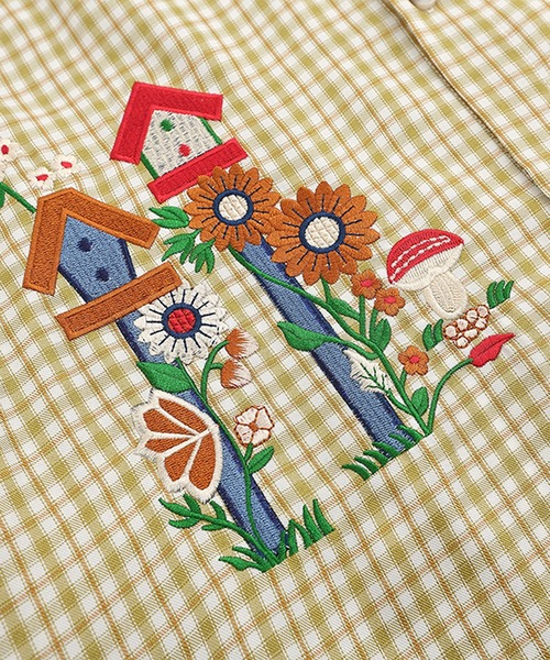 HOOK(フック)の「HOOK -select- レトロ刺繍チェック柄デニム襟シャツ(シャツ/ブラウス・メンズ・イエロー/ブラック・M/L/XL)」の9枚目の写真