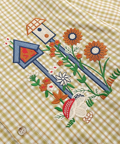 HOOK(フック)の「HOOK -select- レトロ刺繍チェック柄デニム襟シャツ(シャツ/ブラウス・メンズ・イエロー/ブラック・M/L/XL)」の13枚目の写真