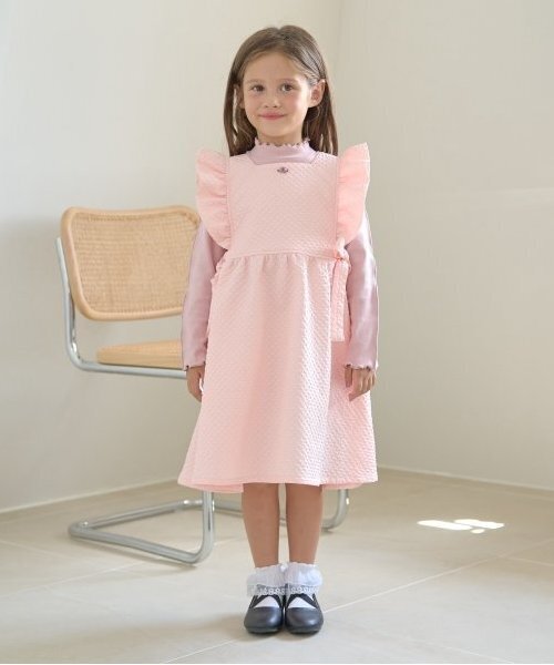 Lycee mine（リセマイン）の「【オケージョン】フリルエプロンワンピース（ジャンパースカート・キッズ・モスグリーン/ライトピンク/ベージュ/ネイビー・110cm/100cm/120cm/130cm）」の12枚目の写真