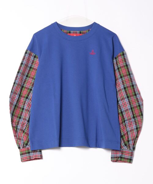 Vivienne Westwood(ヴィヴィアンウエストウッド)の「タータンチェックブロッキングポイントスリーブトップ(Tシャツ/カットソー・レディース・ブラック系/ブルー系・FREE)」の2枚目の写真