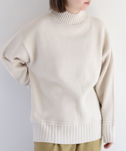 cepo（セポ）の「カシミアタッチハイネックニットプルオーバー〈バックスリット/センターパイピング〉（ニット/セーター・レディース・ブラウン/オフホワイト/ブルー/ブラック・M）」の2枚目の写真