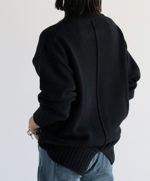 cepo（セポ）の「カシミアタッチハイネックニットプルオーバー〈バックスリット/センターパイピング〉（ニット/セーター・レディース・ブラウン/オフホワイト/ブルー/ブラック・M）」の3枚目の写真