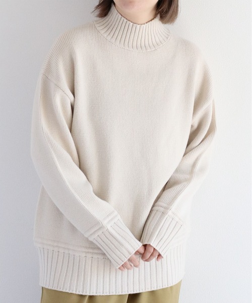 cepo（セポ）の「カシミアタッチハイネックニットプルオーバー〈バックスリット/センターパイピング〉（ニット/セーター・レディース・ブラウン/オフホワイト/ブルー/ブラック・M）」の14枚目の写真