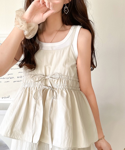 classicalelf(クラシカルエルフ)の「夏 のマストハブ!1枚で即、旬顔。フェイクレイヤード ドッキング ギャザーキャミワンピース(ワンピース・レディース・ブラック/アイボリー・SMALL/X-LARGE/LARGE/MEDIUM)」の6枚目の写真