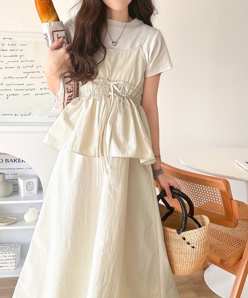 classicalelf(クラシカルエルフ)の「夏 のマストハブ!1枚で即、旬顔。フェイクレイヤード ドッキング ギャザーキャミワンピース(ワンピース・レディース・ブラック/アイボリー・SMALL/X-LARGE/LARGE/MEDIUM)」の8枚目の写真