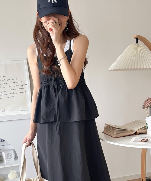 classicalelf(クラシカルエルフ)の「夏 のマストハブ!1枚で即、旬顔。フェイクレイヤード ドッキング ギャザーキャミワンピース(ワンピース・レディース・ブラック/アイボリー・SMALL/X-LARGE/LARGE/MEDIUM)」の10枚目の写真