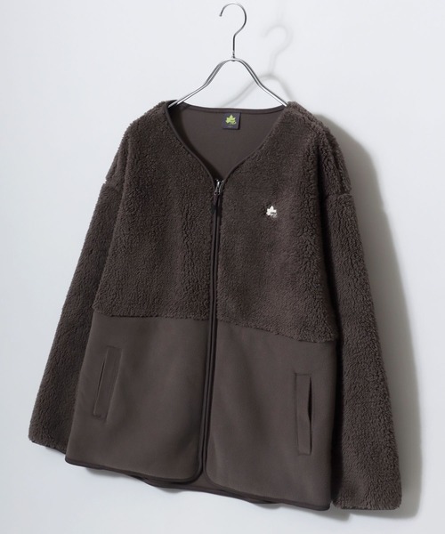 LOGOS(ロゴス)の「LOGOS/ロゴス シャギーボア×フリース 切替 ワンポイントロゴ刺繍 ノーカラージャケット(ブルゾン・レディース・チャコール/ベージュ/アイボリー・M/L/LL)」の8枚目の写真