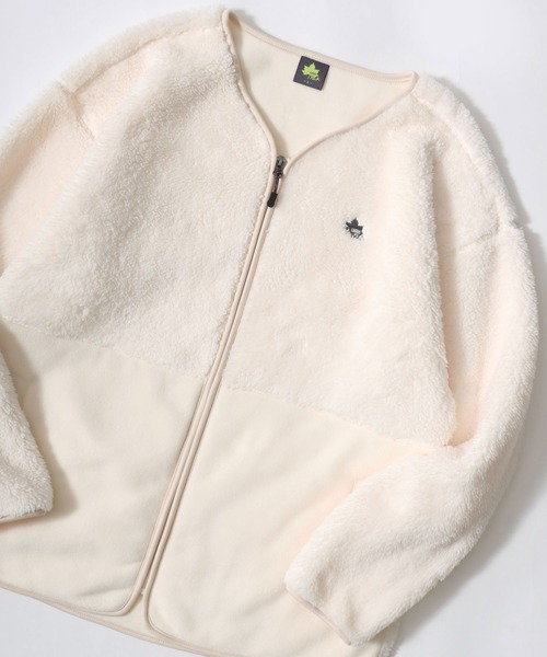 LOGOS(ロゴス)の「LOGOS/ロゴス シャギーボア×フリース 切替 ワンポイントロゴ刺繍 ノーカラージャケット(ブルゾン・レディース・チャコール/ベージュ/アイボリー・M/L/LL)」の18枚目の写真