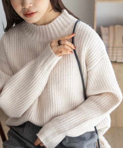 HusHusH（ハッシュアッシュ）の「【HusHusH/ハッシュアッシュ】モクアゼハイネックニット（ニット/セーター・レディース・グレー/ブルー/グレイッシュベージュ・M/L）」の3枚目の写真