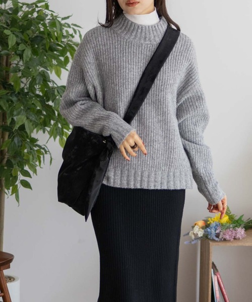 HusHusH（ハッシュアッシュ）の「【HusHusH/ハッシュアッシュ】モクアゼハイネックニット（ニット/セーター・レディース・グレー/ブルー/グレイッシュベージュ・M/L）」の5枚目の写真