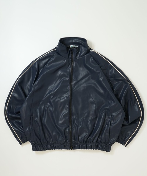 Soupy Soupy(スーピースーピー)の「synthetic leather track jacket/合成皮革 トラックジャケット(ブルゾン・メンズ・ネイビー/ブラック・L/M)」の1枚目の写真