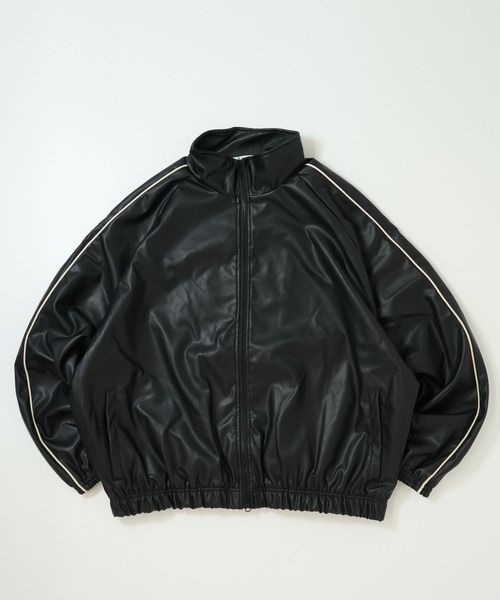 Soupy Soupy(スーピースーピー)の「synthetic leather track jacket/合成皮革 トラックジャケット(ブルゾン・メンズ・ネイビー/ブラック・L/M)」の2枚目の写真
