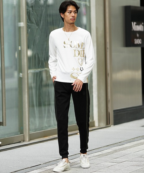 SOMEDIFF(サムディフ)の「【SOMEDIFF】フェイクスウェードラインフルパンツ メンズ スエード ジョガーパンツ スウェットパンツ 春服(スウェットパンツ・メンズ・オフホワイト/ブラック・M/L/XL)」の9枚目の写真