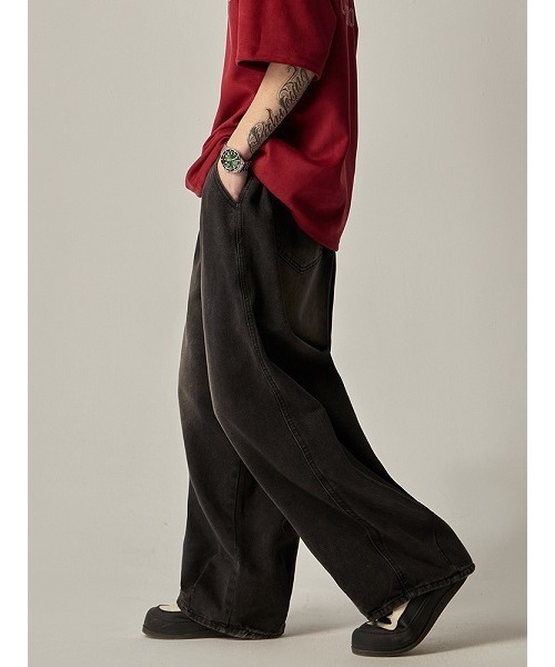 Bling Leads(ブリングリーズ)の「『Bling leads』エイジング加工 ワイドバギー デニムパンツ(デニムパンツ・メンズ・ブラック/ブルー・FREE)」の5枚目の写真