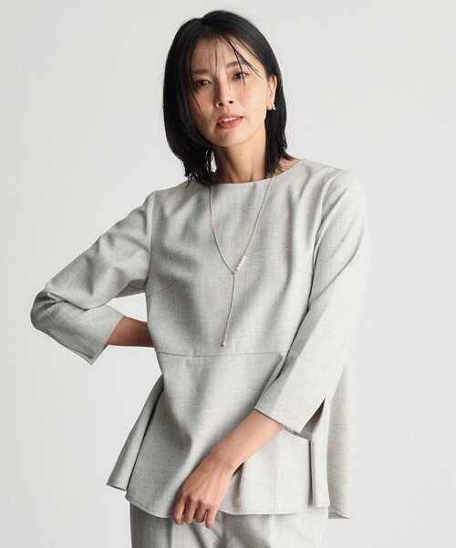 THE SHOP TK （ザ ショップ ティーケー ）の「【ONOFF活躍/セレモニー/通勤】杢調カルゼペプラムブラウス/洗える（シャツ/ブラウス・レディース・ナチュラル/ネイビー・12/13）」の7枚目の写真