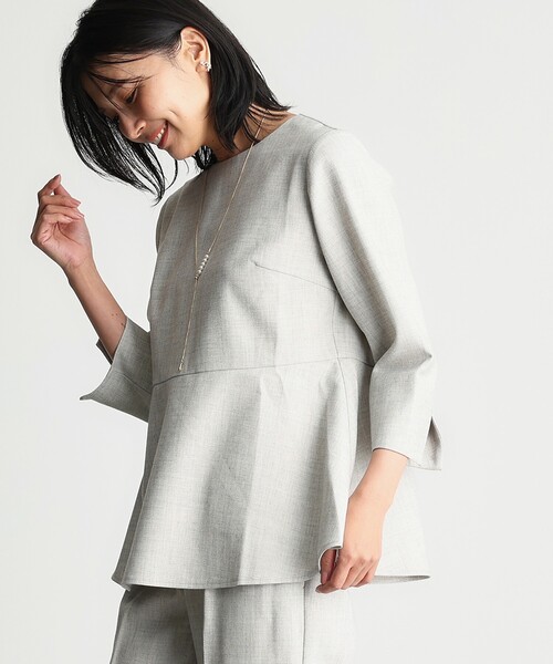 THE SHOP TK （ザ ショップ ティーケー ）の「【ONOFF活躍/セレモニー/通勤】杢調カルゼペプラムブラウス/洗える（シャツ/ブラウス・レディース・ナチュラル/ネイビー・12/13）」の8枚目の写真