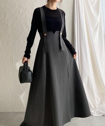 She's Closet（シーズクローゼット）の「ゴールドボタンモチーフAラインフレアロングジャンパースカートワンピース（ジャンパースカート）」